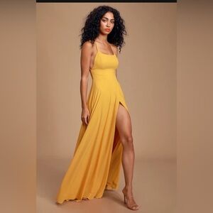 Lulus Dreamy Romance Mustard Yellow Backless Maxi Dress